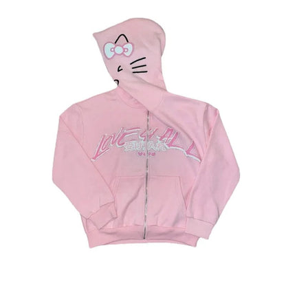 Peris Elegance INS Y2K zip up hoodie kawaii Harajuku printing streetwear Men&