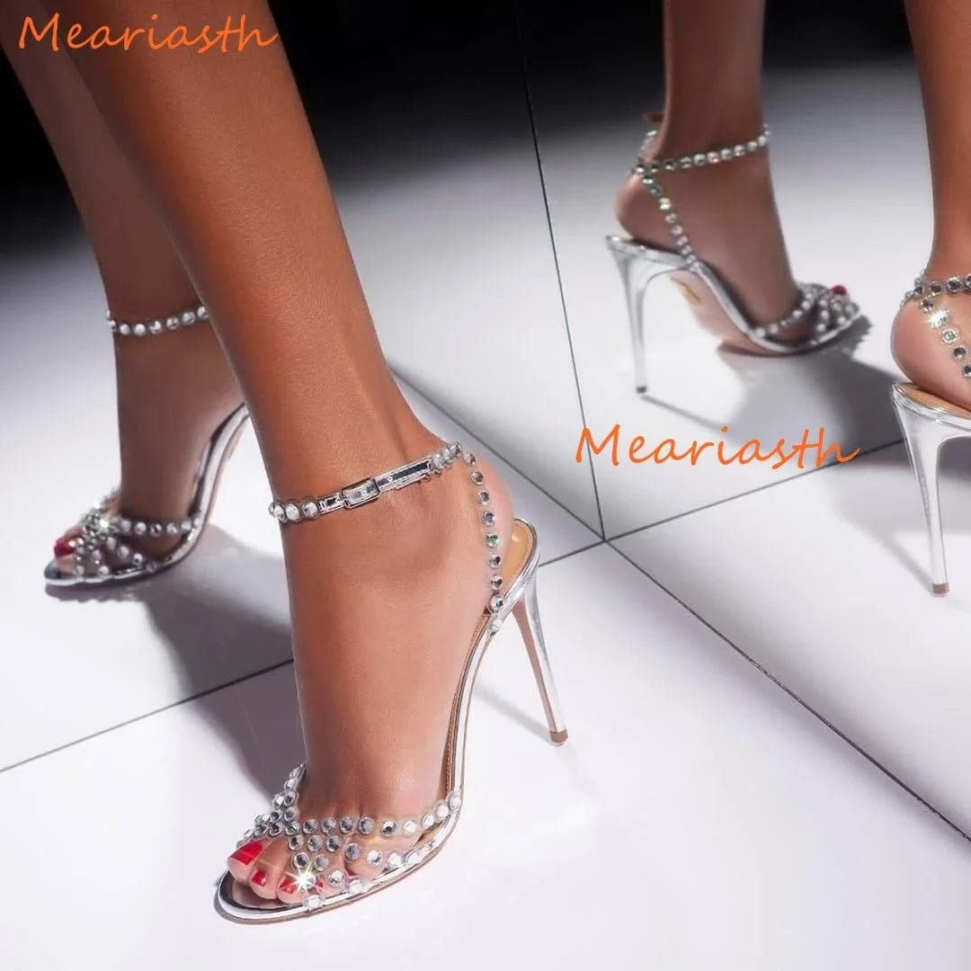 Peris Elegance Meariasth Clear PVC Crystal Sandals Blue Peep Toe Buckle Strap Thin High Heels Sandals Woman Summer Lady Stilettos Shoes On Heel Streetwear high fashion shein amazon temu target Walmart online