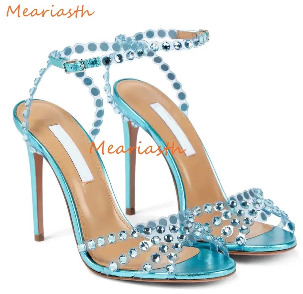 Peris Elegance Meariasth Clear PVC Crystal Sandals Blue Peep Toe Buckle Strap Thin High Heels Sandals Woman Summer Lady Stilettos Shoes On Heel Streetwear high fashion shein amazon temu target Walmart online