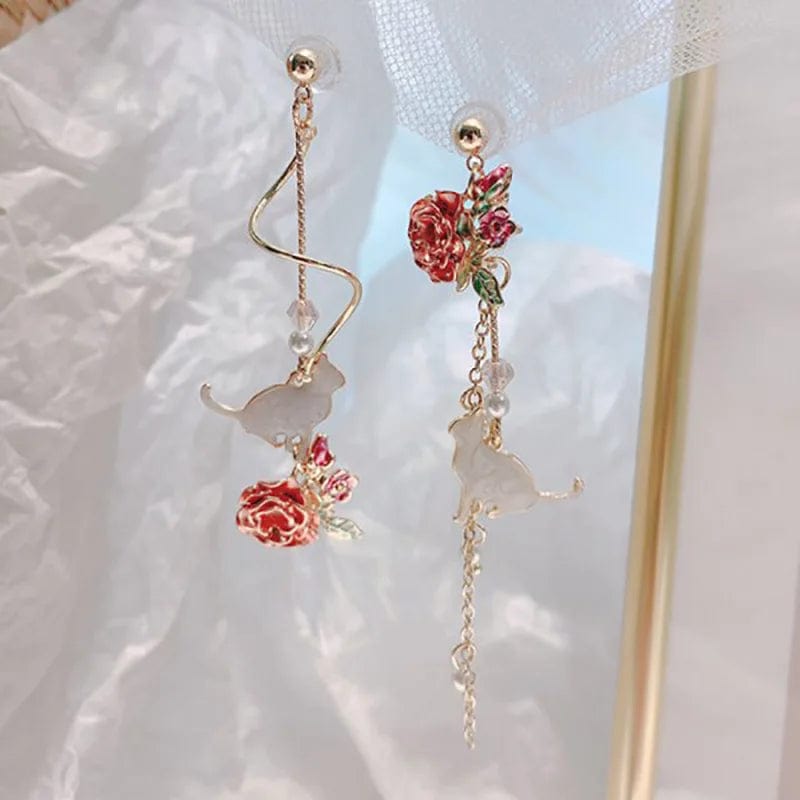 Peris Elegance New Trend Blue Flower Dangle Earrings For Women Cute Animal Cat Cherry Blossoms Asymmetrical Earring Party Kitten Jewelry Gifts Streetwear high fashion shein amazon temu target Walmart online