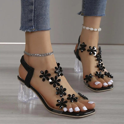 Peris Elegance Rhinestone Transparent Heel Sandals For Women Summer High Heels  6cm Square Heel Open Toe Sandals Woman Wedding Dress Shoes 42 Streetwear high fashion shein amazon temu target Walmart online