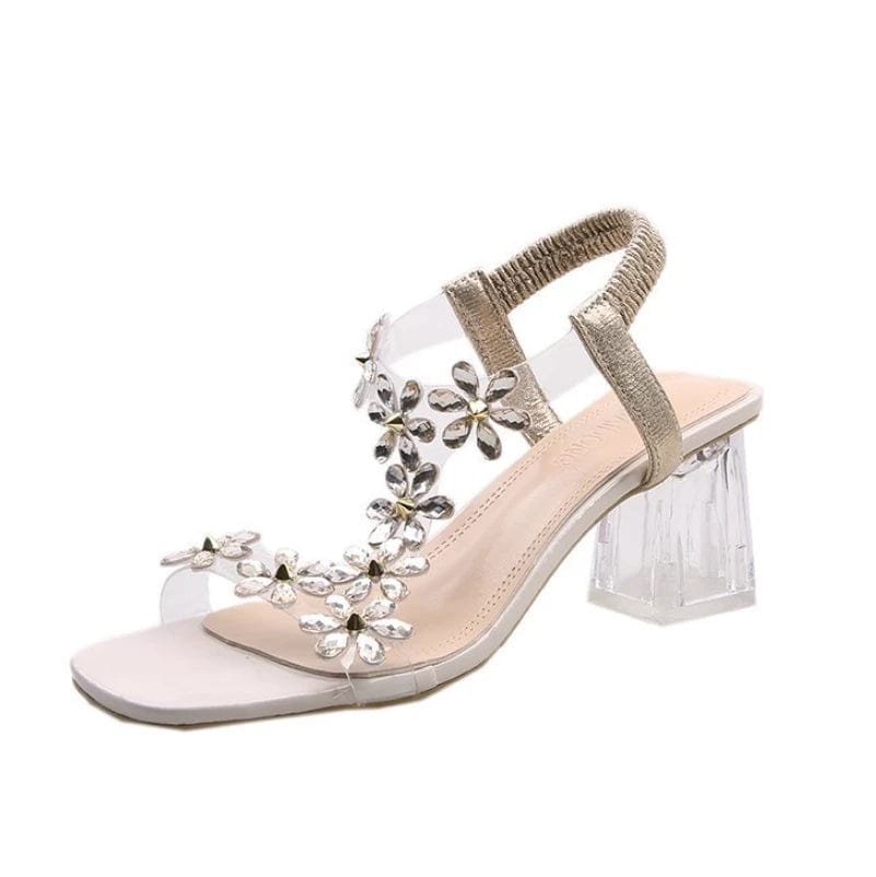 Peris Elegance Rhinestone Transparent Heel Sandals For Women Summer High Heels  6cm Square Heel Open Toe Sandals Woman Wedding Dress Shoes 42 Streetwear high fashion shein amazon temu target Walmart online