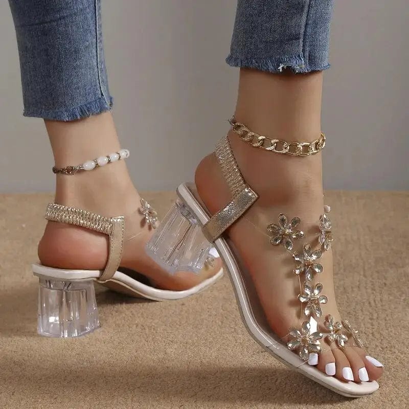 Peris Elegance Rhinestone Transparent Heel Sandals For Women Summer High Heels  6cm Square Heel Open Toe Sandals Woman Wedding Dress Shoes 42 Streetwear high fashion shein amazon temu target Walmart online