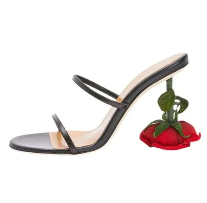 Peris Elegance Rose High Heels Black Women Sandals 2023 New Summer Dress Slippers Flowers Open Toe Women Slippers schuhe Streetwear high fashion shein amazon temu target Walmart online